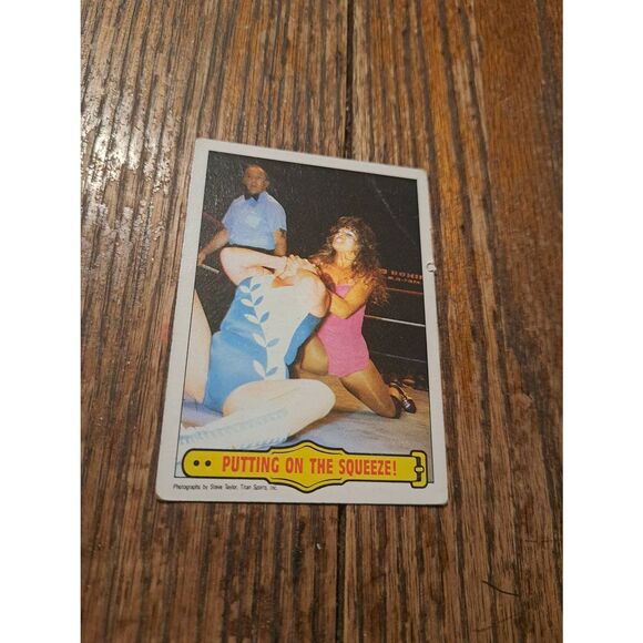Vintage 1985 Topps WWF Trading Card 47 Wendi Richter Moolah Putting on Squeeze - Picture 1 of 4